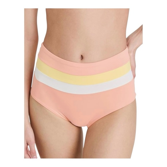 L*Space Portia Stripe Bikini Bottom - Cream/Lemon Drop/Tangy NWT - Picture 1 of 6